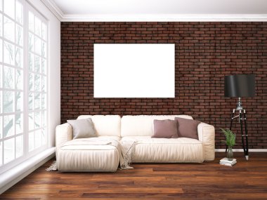 Modern parlak iç. 3D render