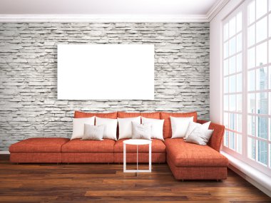 Modern parlak iç. 3D render