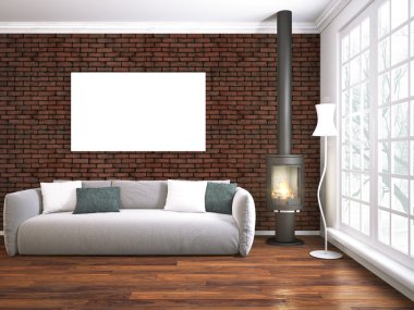 Modern parlak iç. 3D render