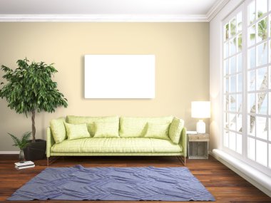 Modern parlak iç. 3D render