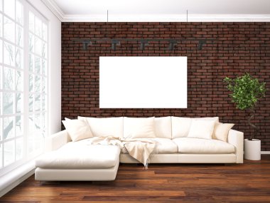 Modern parlak iç. 3D render