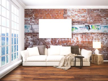 Modern parlak iç. 3D render