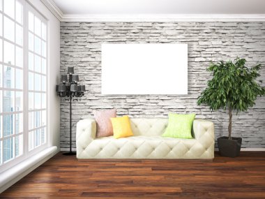 Modern parlak iç. 3D render