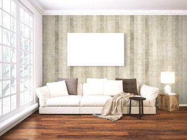 Modern parlak iç. 3D render