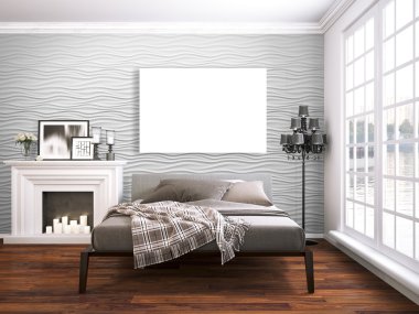 Modern parlak iç. 3D render