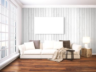 Modern parlak iç. 3D render