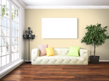 Modern parlak iç. 3D render