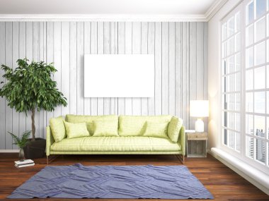 Modern parlak iç. 3D render