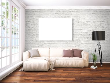 Modern parlak iç. 3D render