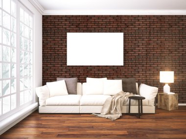 Modern parlak iç. 3D render