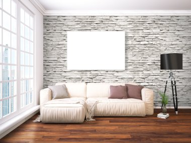 Modern parlak iç. 3D render