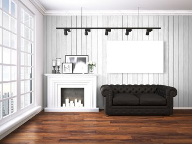 Modern parlak iç. 3D render