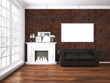 Modern parlak iç. 3D render