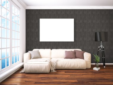 Modern parlak iç. 3D render