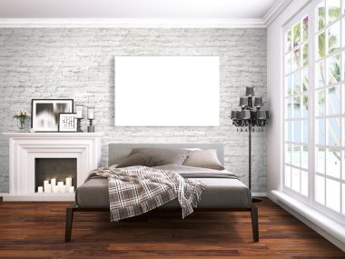 Modern parlak iç. 3D render