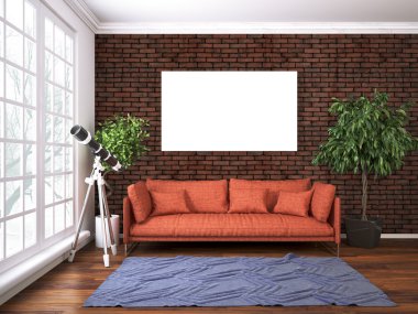 Modern parlak iç. 3D render