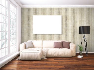 Modern parlak iç. 3D render