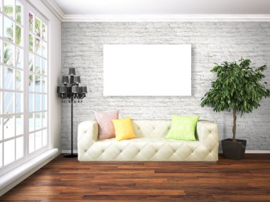 Modern parlak iç. 3D render