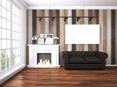 Modern parlak iç. 3D render