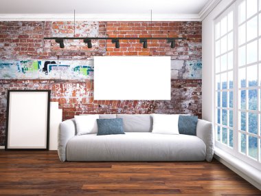 Modern parlak iç. 3D render