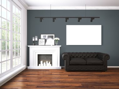 Modern parlak iç. 3D render