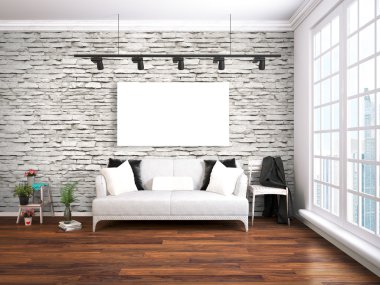 Modern parlak iç. 3D render