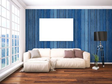 Modern parlak iç. 3D render