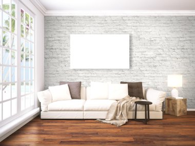 Modern parlak iç. 3D render