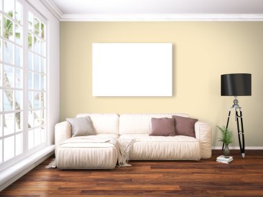 Modern parlak iç. 3D render