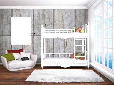 Modern parlak iç. 3D render
