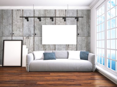 Modern parlak iç. 3D render