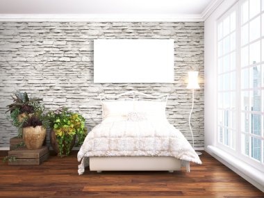 Modern parlak iç. 3D render