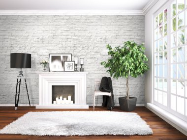 Modern parlak iç. 3D render