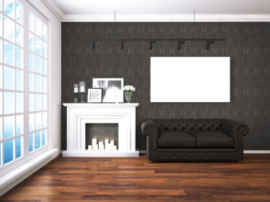 Modern parlak iç. 3D render