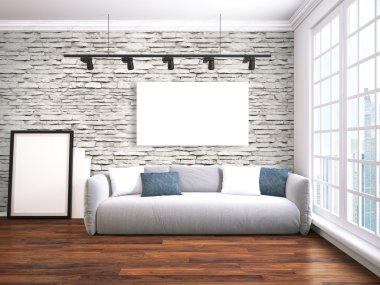 Modern parlak iç. 3D render