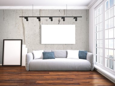 Modern parlak iç. 3D render