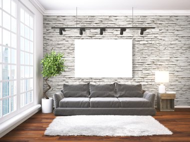 Modern parlak iç. 3D render