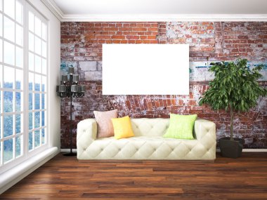 Modern parlak iç. 3D render