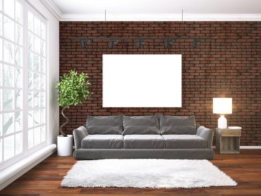 Modern parlak iç. 3D render