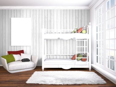 Modern parlak iç. 3D render