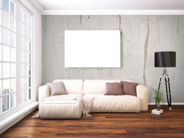 Modern parlak iç. 3D render