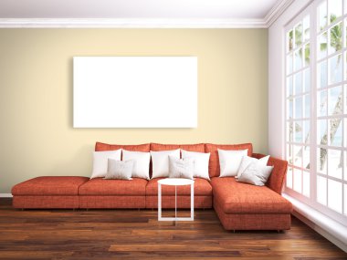 Modern parlak iç. 3D render