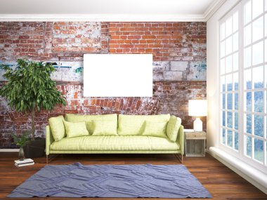 Modern parlak iç. 3D render