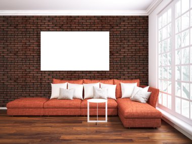 Modern parlak iç. 3D render