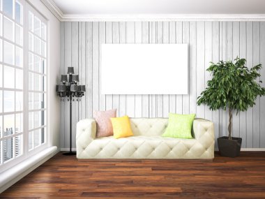 Modern parlak iç. 3D render