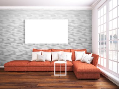 Modern parlak iç. 3D render