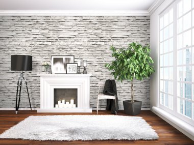 Modern parlak iç. 3D render