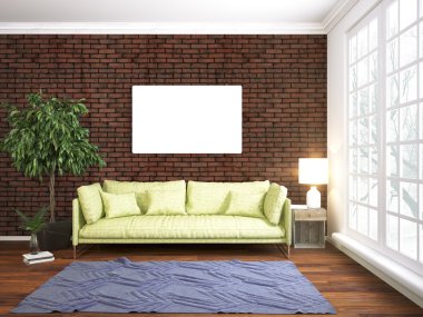 Modern parlak iç. 3D render