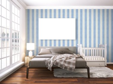 Modern parlak iç. 3D render