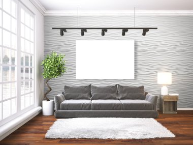 Modern parlak iç. 3D render